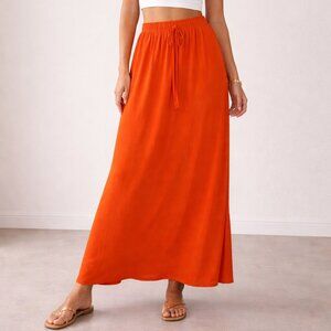 Women's Orange Drawstring Maxi Skirt #1941-D3